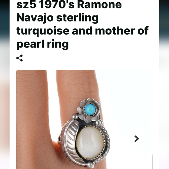 Navajo silver Pearl and turquoise ring - Picture 6 of 6